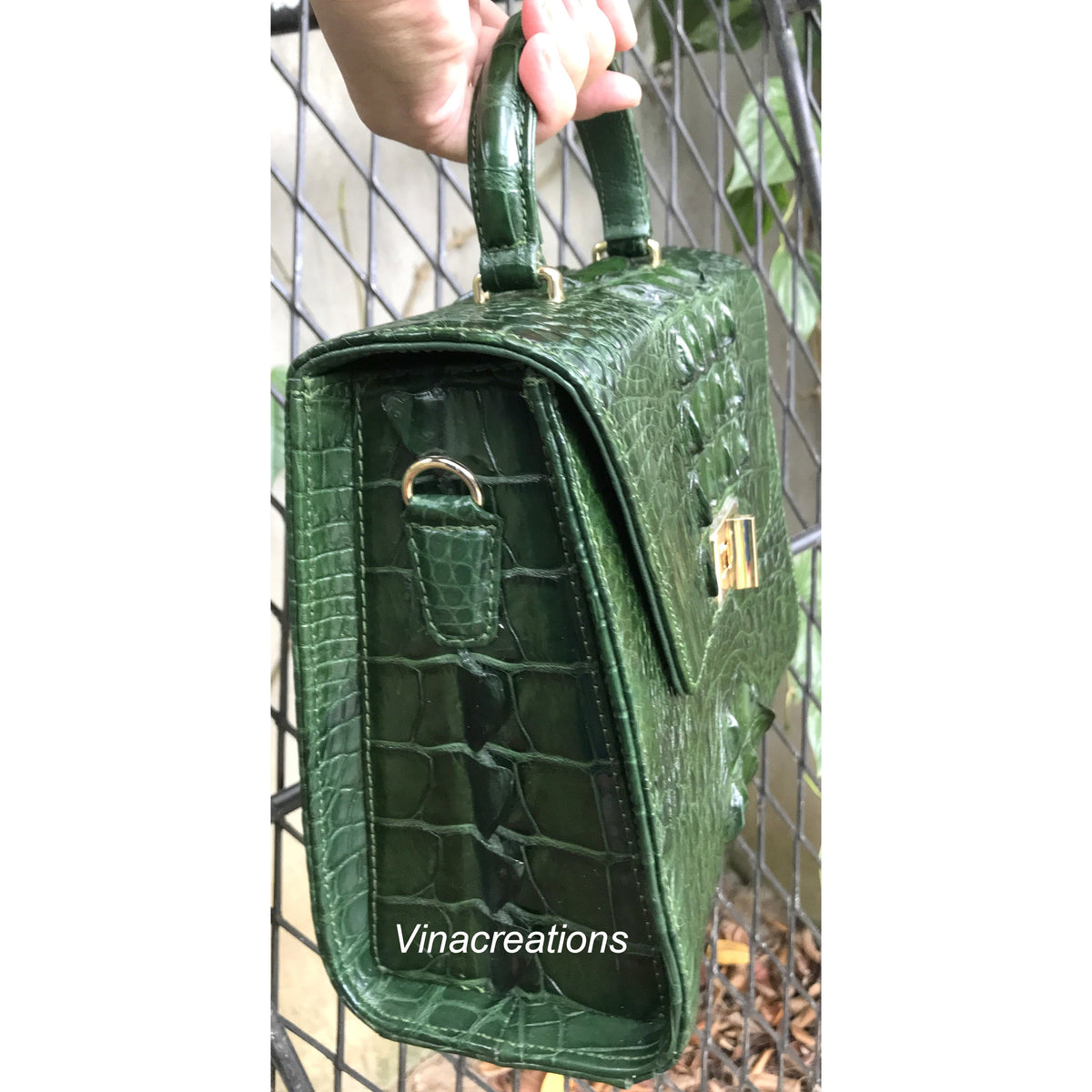 Green Leather Alligator Handbag Women Handmade Luxury Leather Bag - Work Bag Women - Leather Satchel Purse BAG-GRE-06 - Vinacreations