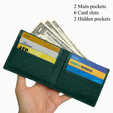Green Handmade Double Side Ostrich Leather Bifold Wallet for Men