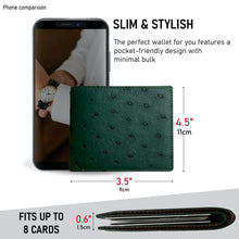 Green Handmade Double Side Ostrich Leather Bifold Wallet for Men