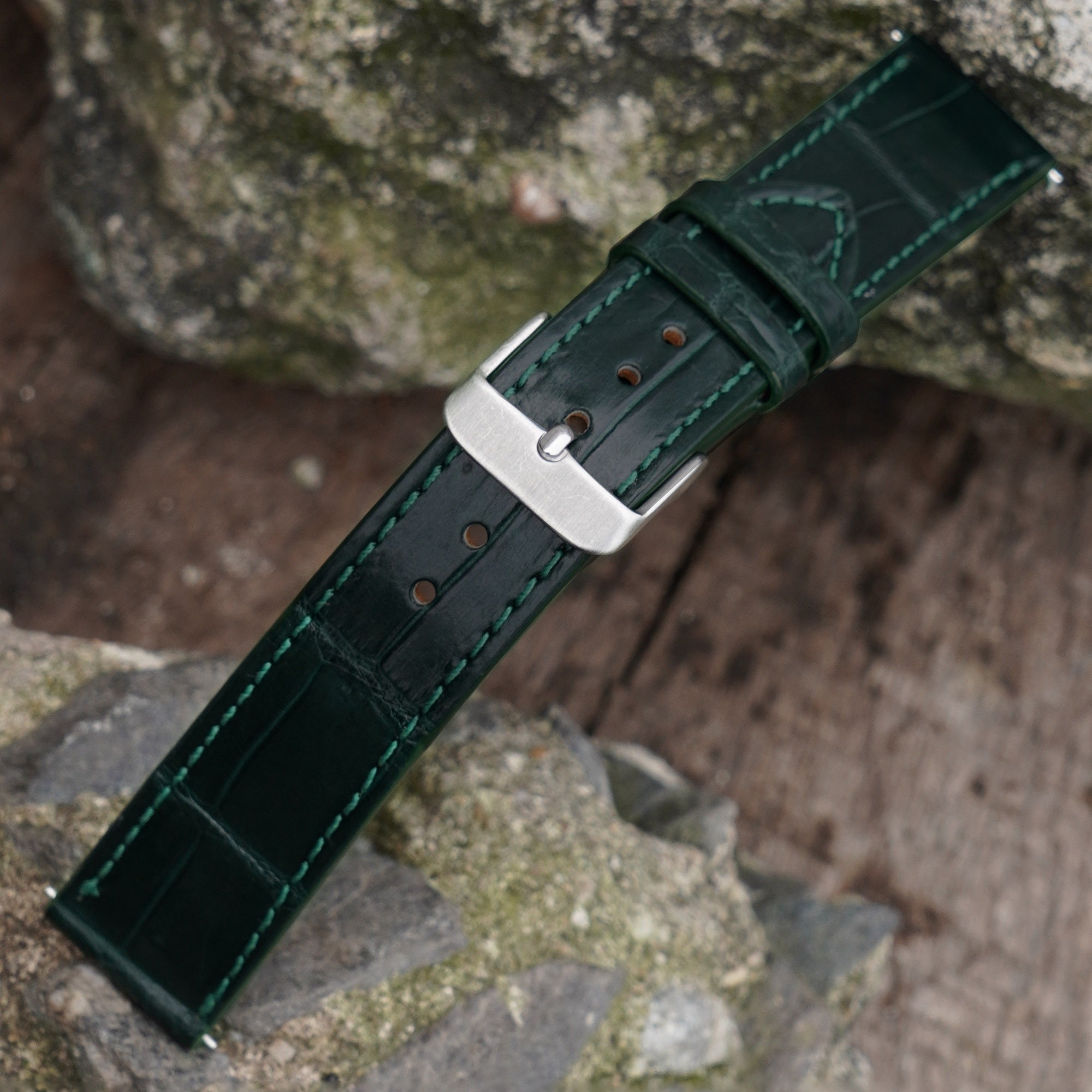 Flat Green Alligator Leather Watch Band