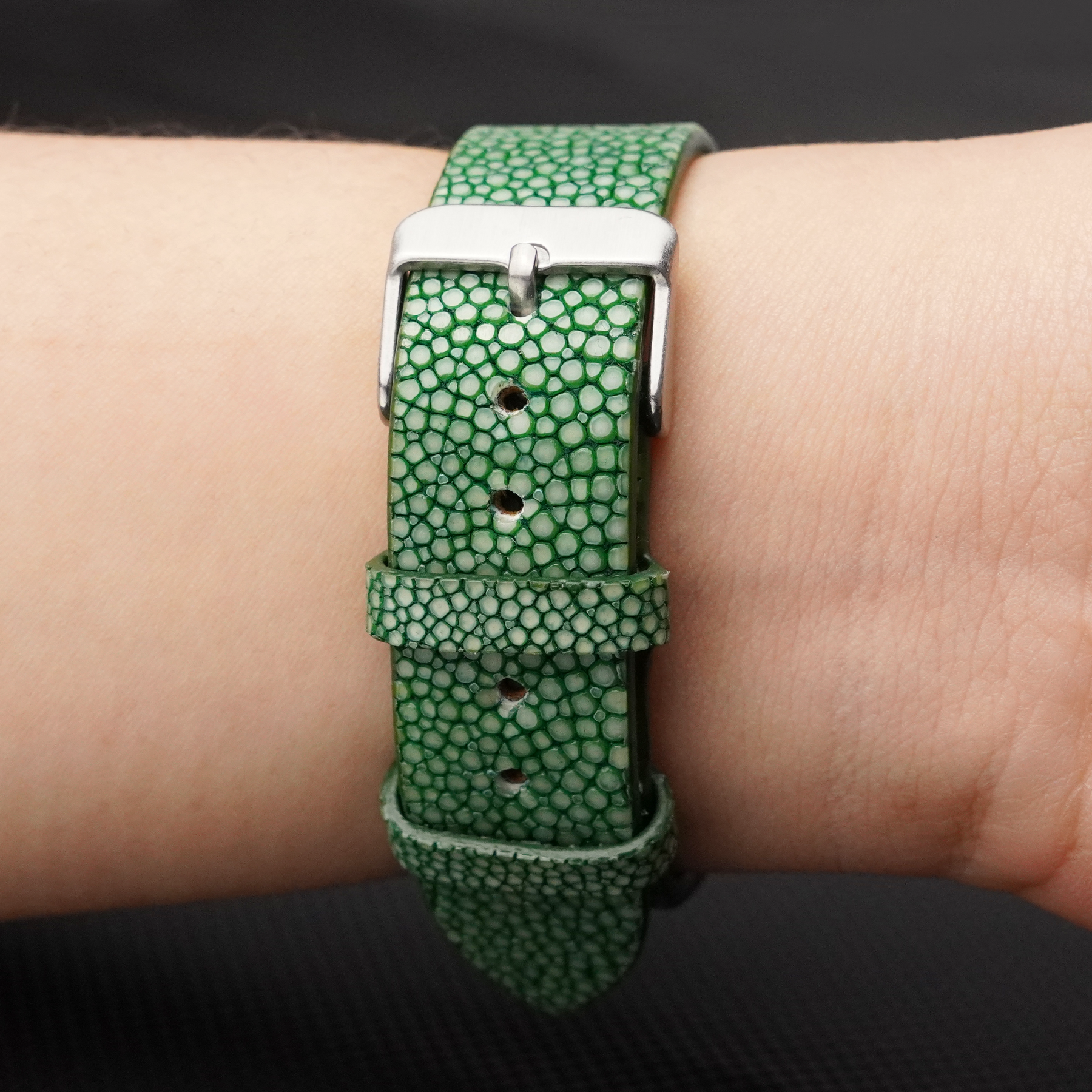Flat Green Stingray Leather Watch Band