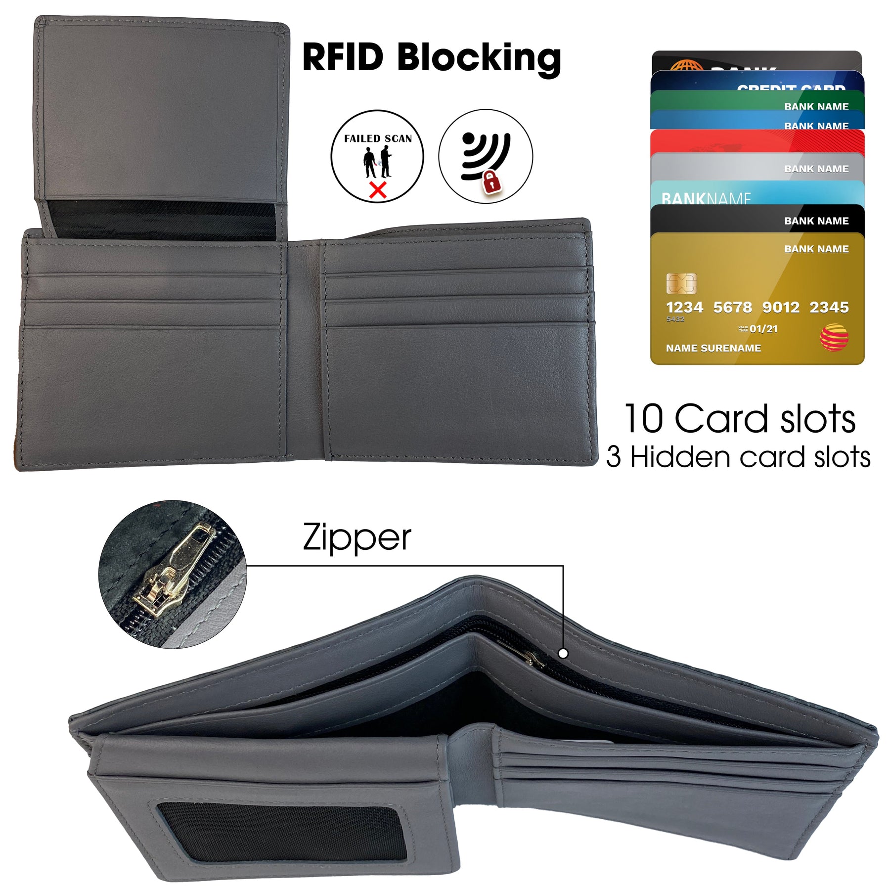 Grey Alligator Belly Leather Bifold Wallet for Men RFID Blocking | VINAM-48 - Vinacreations