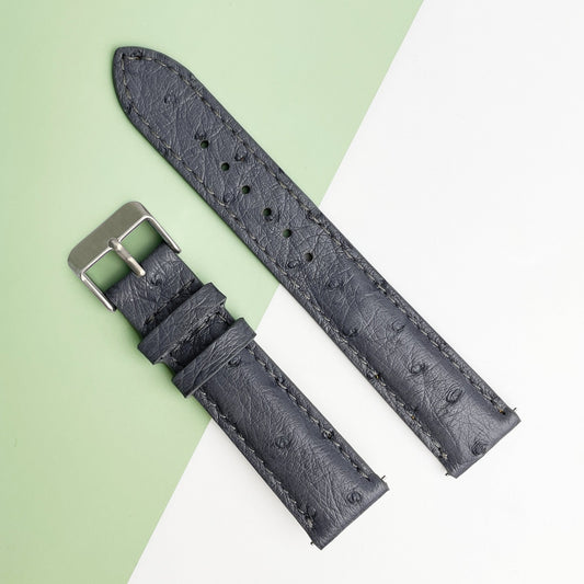 Grey Ostrich Leather Watch Strap Quick Release Replacement Wrist Watch Band - Vinacreations