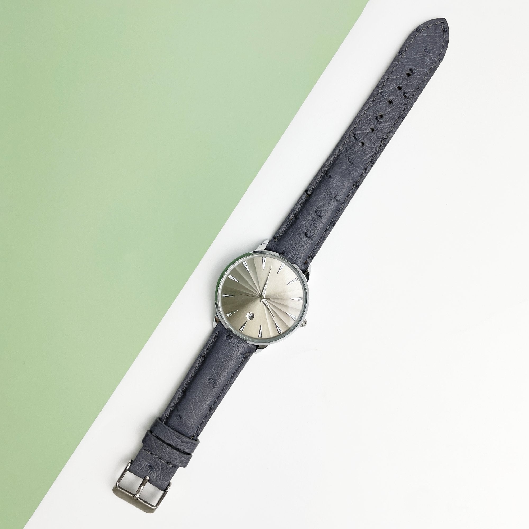 Grey Ostrich Leather Watch Strap Quick Release Replacement Wrist Watch Band - Vinacreations