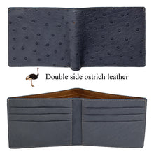 Grey Handmade Double Side Ostrich Leather Bifold Wallet for Men