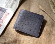 Grey Handmade Double Side Ostrich Leather Bifold Wallet for Men