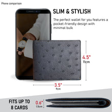 Grey Handmade Double Side Ostrich Leather Bifold Wallet for Men