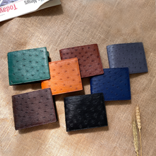 Grey Handmade Double Side Ostrich Leather Bifold Wallet for Men