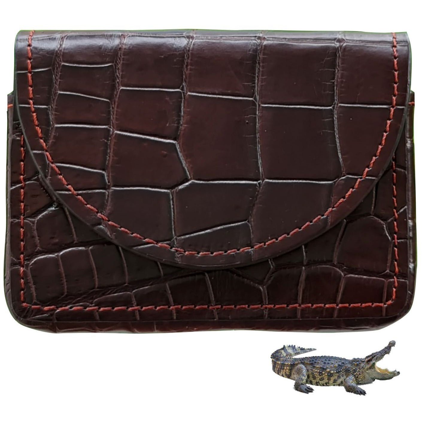 Hand-stitched Alligator Leather Business Card Holder| Crocodile Skin ID Credit Card Case - Vinacreations