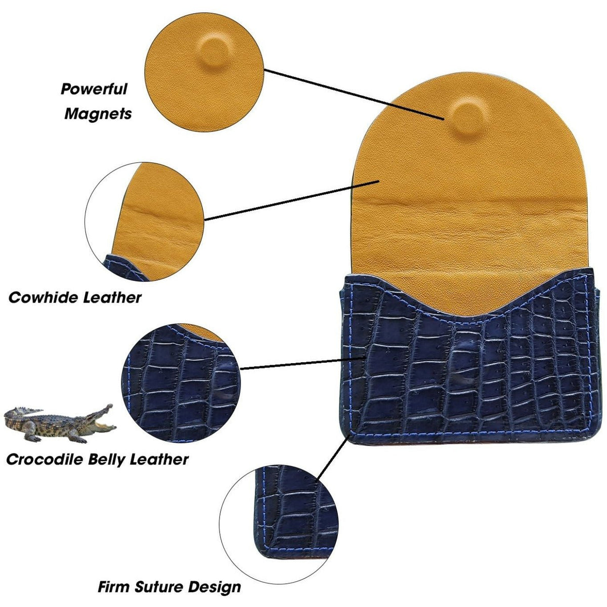 Hand-stitched Alligator Leather Business Card Holder| Crocodile Skin ID Credit Card Case - Vinacreations