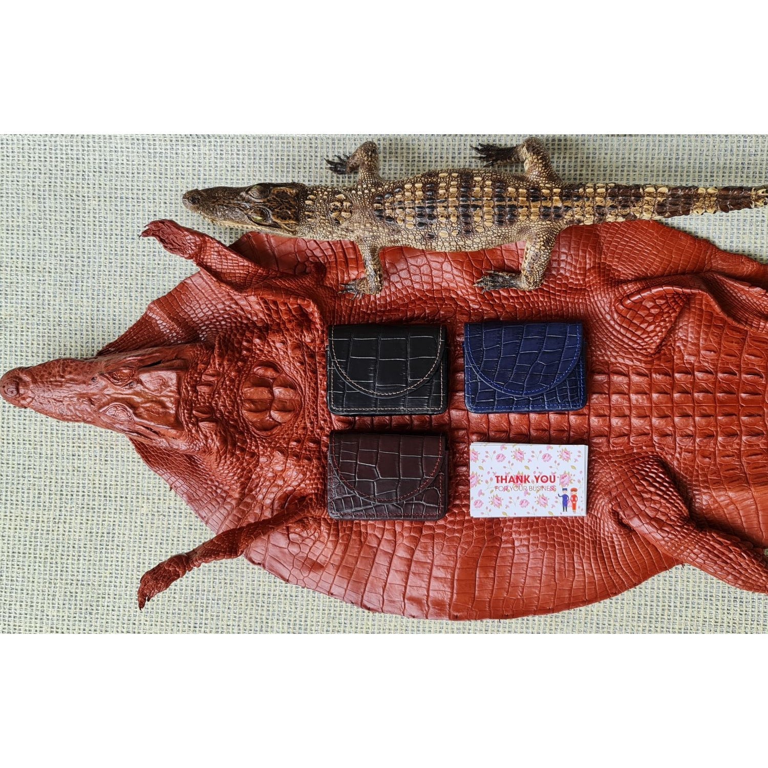 Hand-stitched Alligator Leather Business Card Holder| Crocodile Skin ID Credit Card Case - Vinacreations