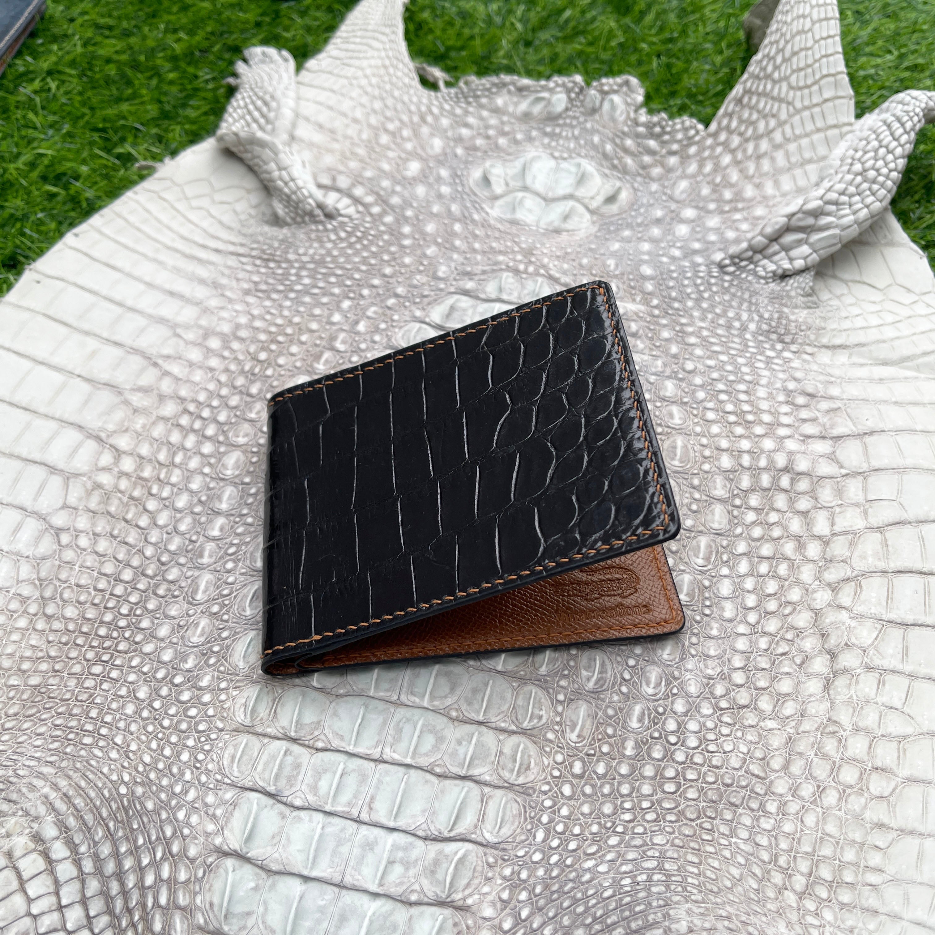 Hand-stitched Black Alligator Leather Bifold Wallet | RFID Blocking | Coin Pocket | VINAM-94 - Vinacreations
