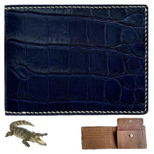 Hand-stitched Navy Blue Alligator Leather Double Side Wallet For Men |RFID Blocking | Coin Pocket | VINAM-92 - Vinacreations