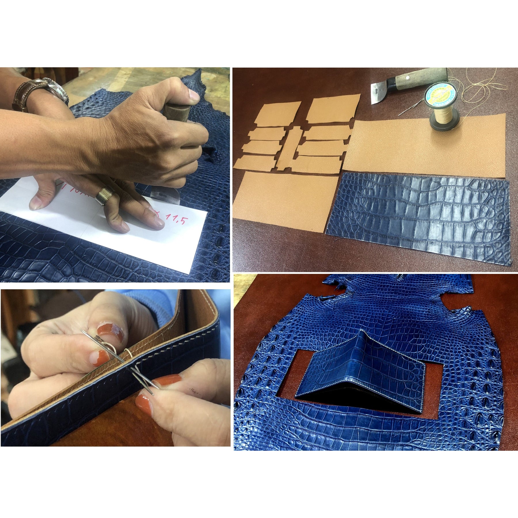 Hand-stitched Navy Blue Alligator Leather Double Side Wallet For Men |RFID Blocking | Coin Pocket | VINAM-92 - Vinacreations