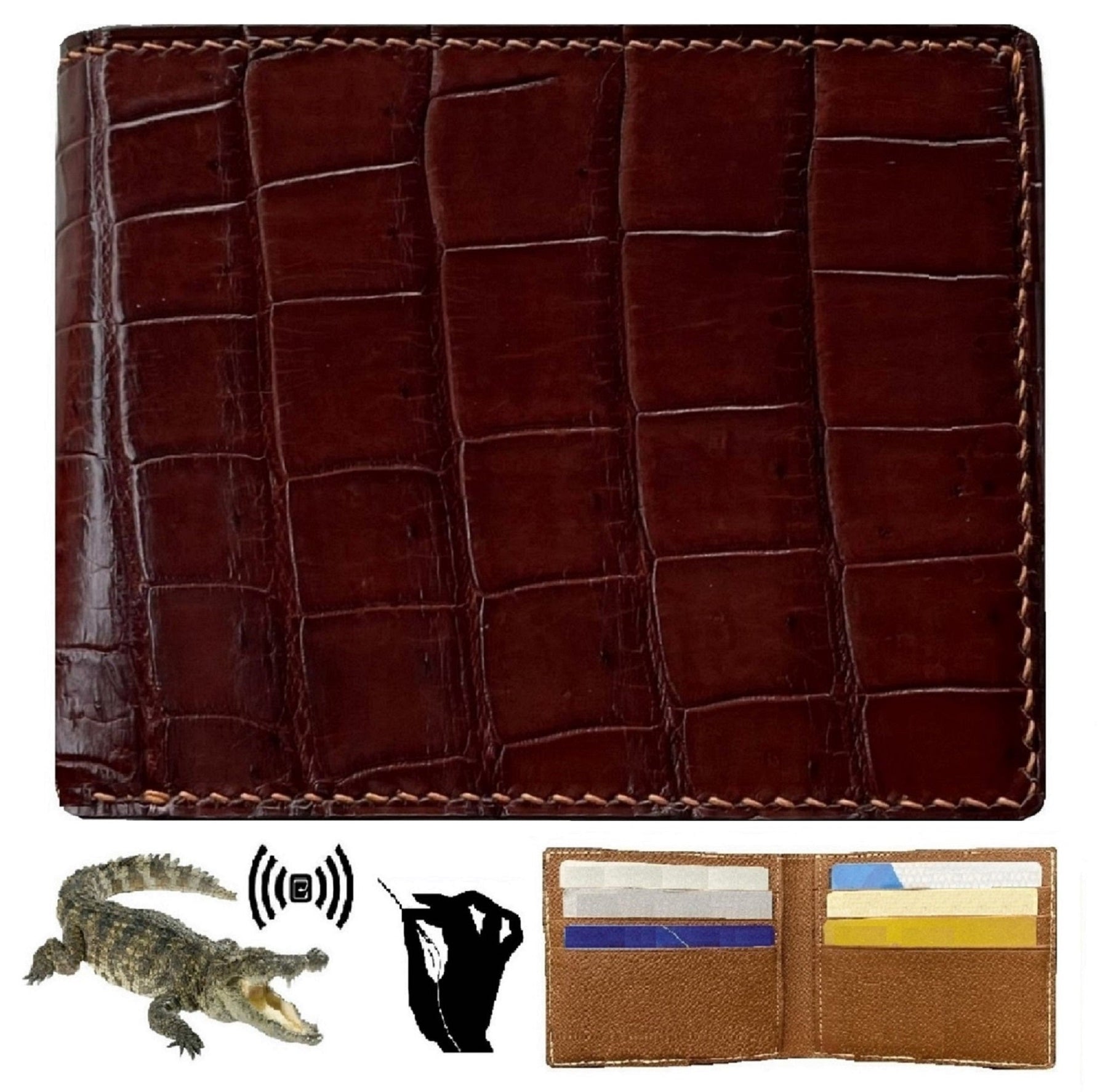 Hand Stitching Alligator Leather Bifold Wallet - Vinacreations