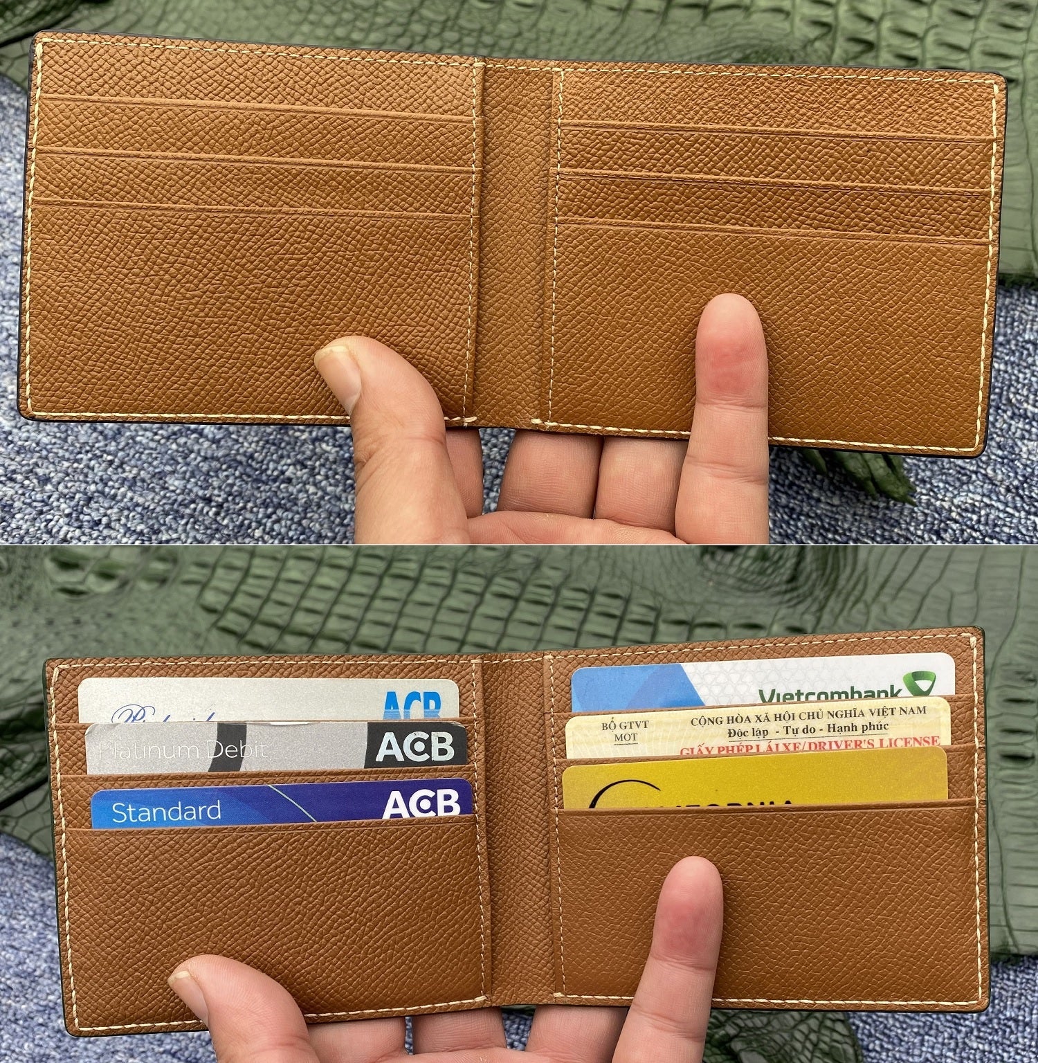Hand Stitching Alligator Leather Bifold Wallet - Vinacreations