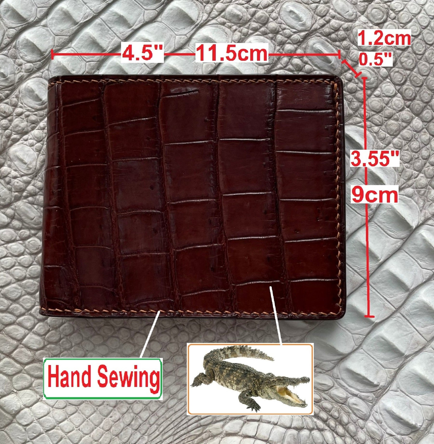 Hand Stitching Alligator Leather Bifold Wallet - Vinacreations
