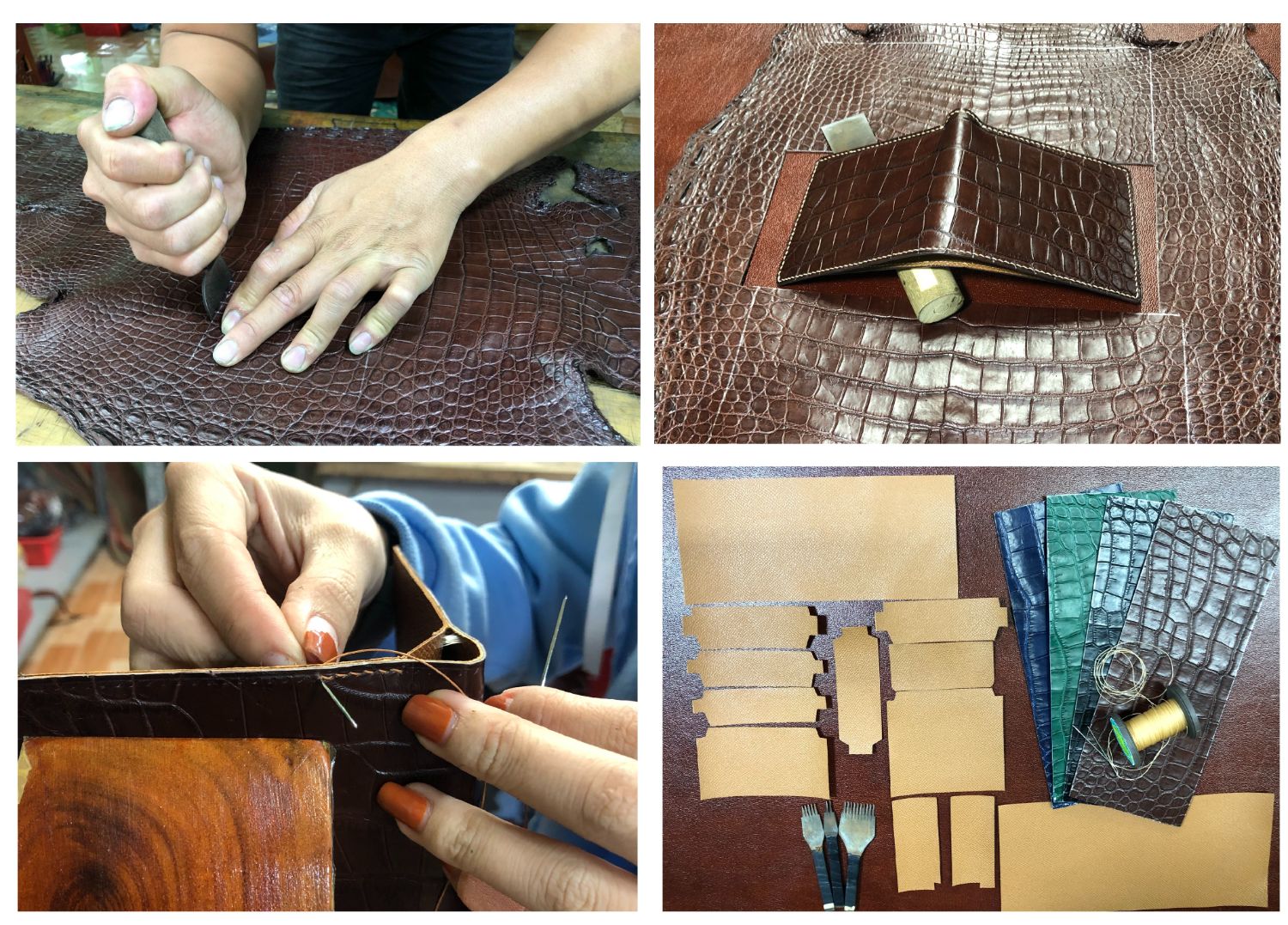 Hand Stitching Alligator Leather Bifold Wallet - Vinacreations
