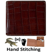 Hand Stitching Brown Alligator Bifold Wallet with Coin Pocket | Slim Leather Wallet RFID Blocking | VINAM-93
