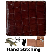Hand Stitching Brown Alligator Bifold Wallet with Coin Pocket | Slim Leather Wallet RFID Blocking | VINAM-93 - Vinacreations