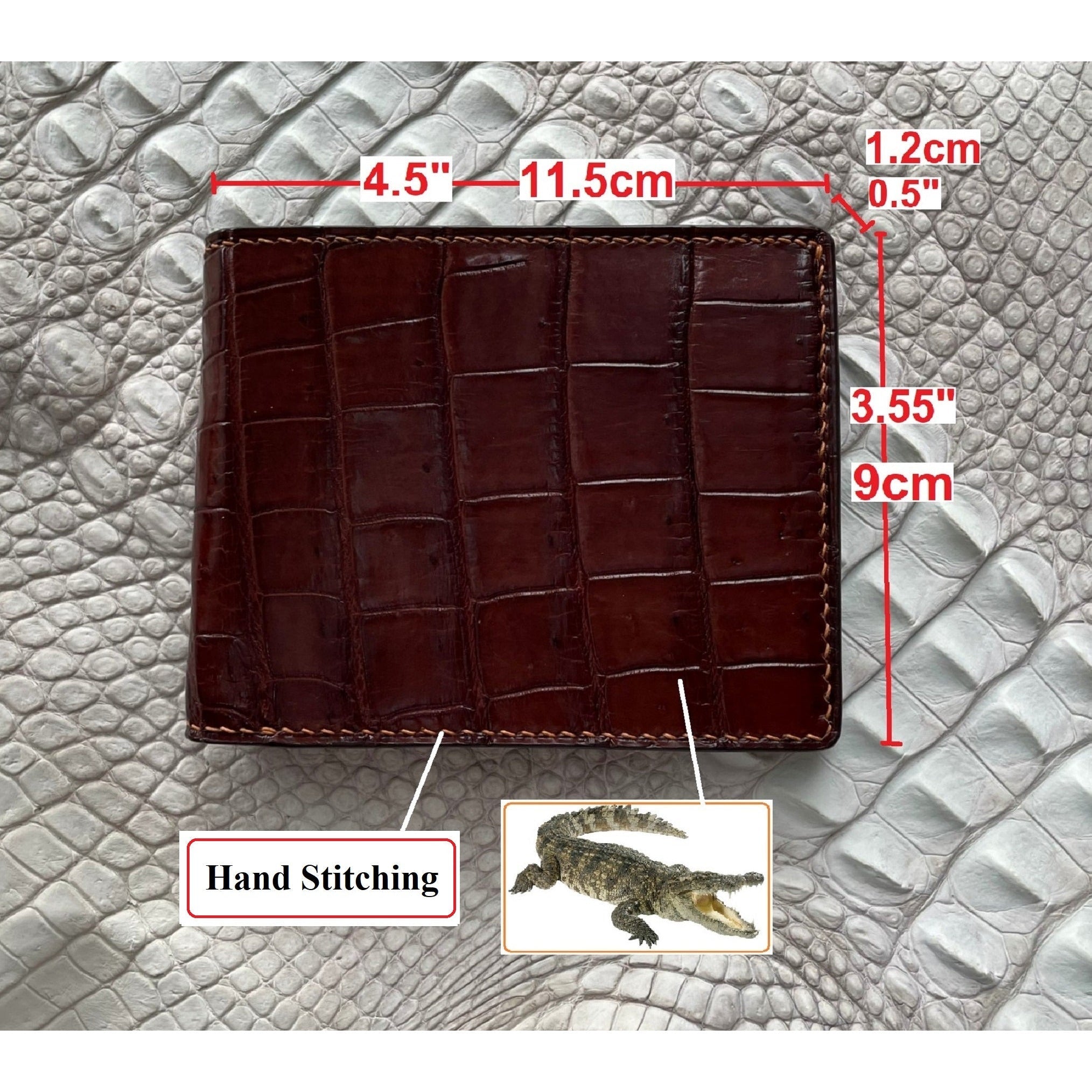 Hand Stitching Brown Alligator Bifold Wallet with Coin Pocket | Slim Leather Wallet RFID Blocking | VINAM-93 - Vinacreations