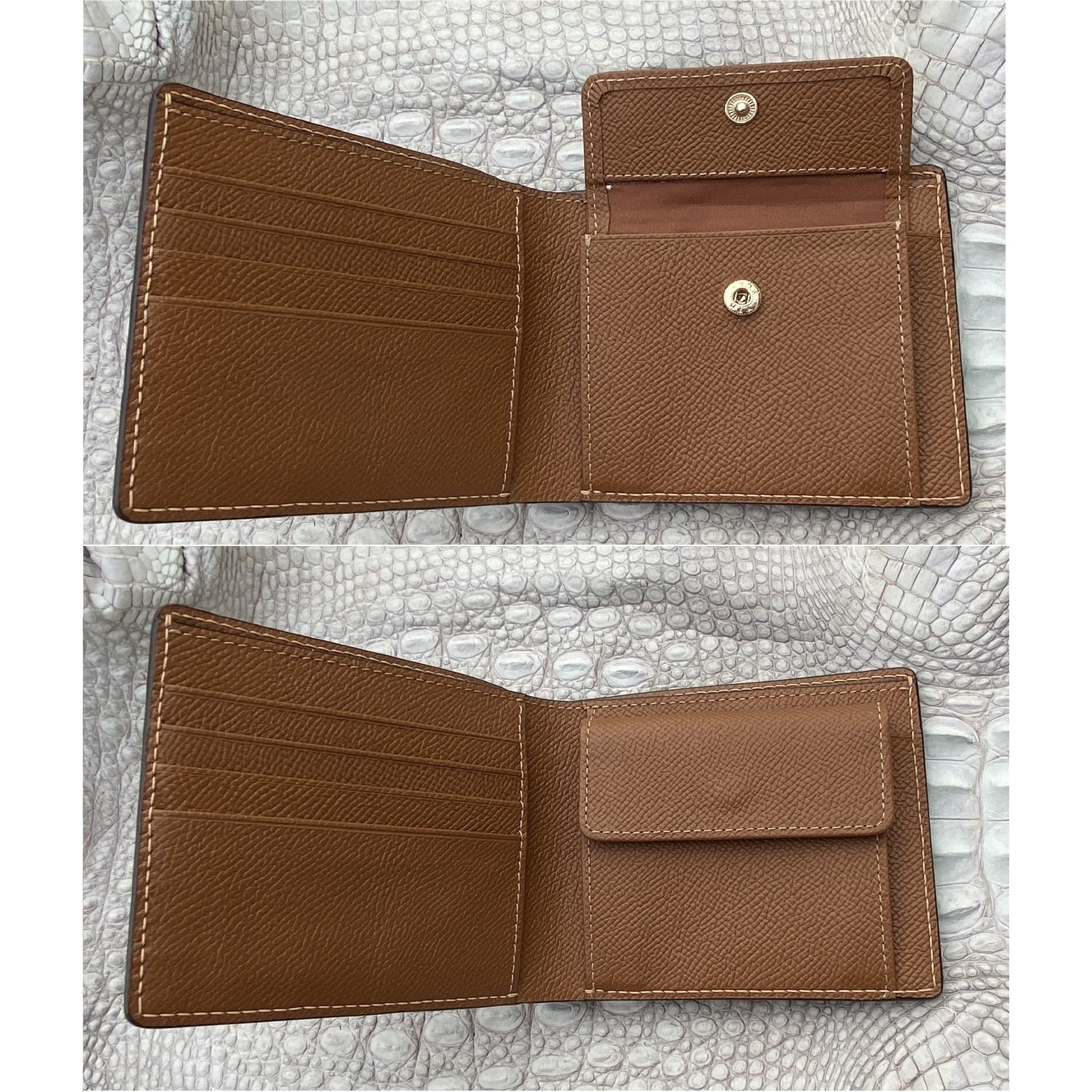 Hand Stitching Brown Alligator Bifold Wallet with Coin Pocket | Slim Leather Wallet RFID Blocking | VINAM-93 - Vinacreations