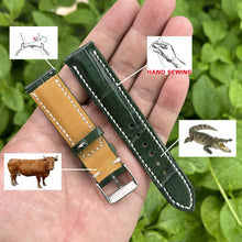 Hand Stitching Green Alligator Leather Watch Band For Men | Handcraft Crocodile Quick Release Replacement Wristwatch Strap | DH-158 - Vinacreations