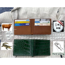 Hand Stitching Slim Green Alligator Bifold Wallet RFID Blocking | VINAM-87 - Vinacreations