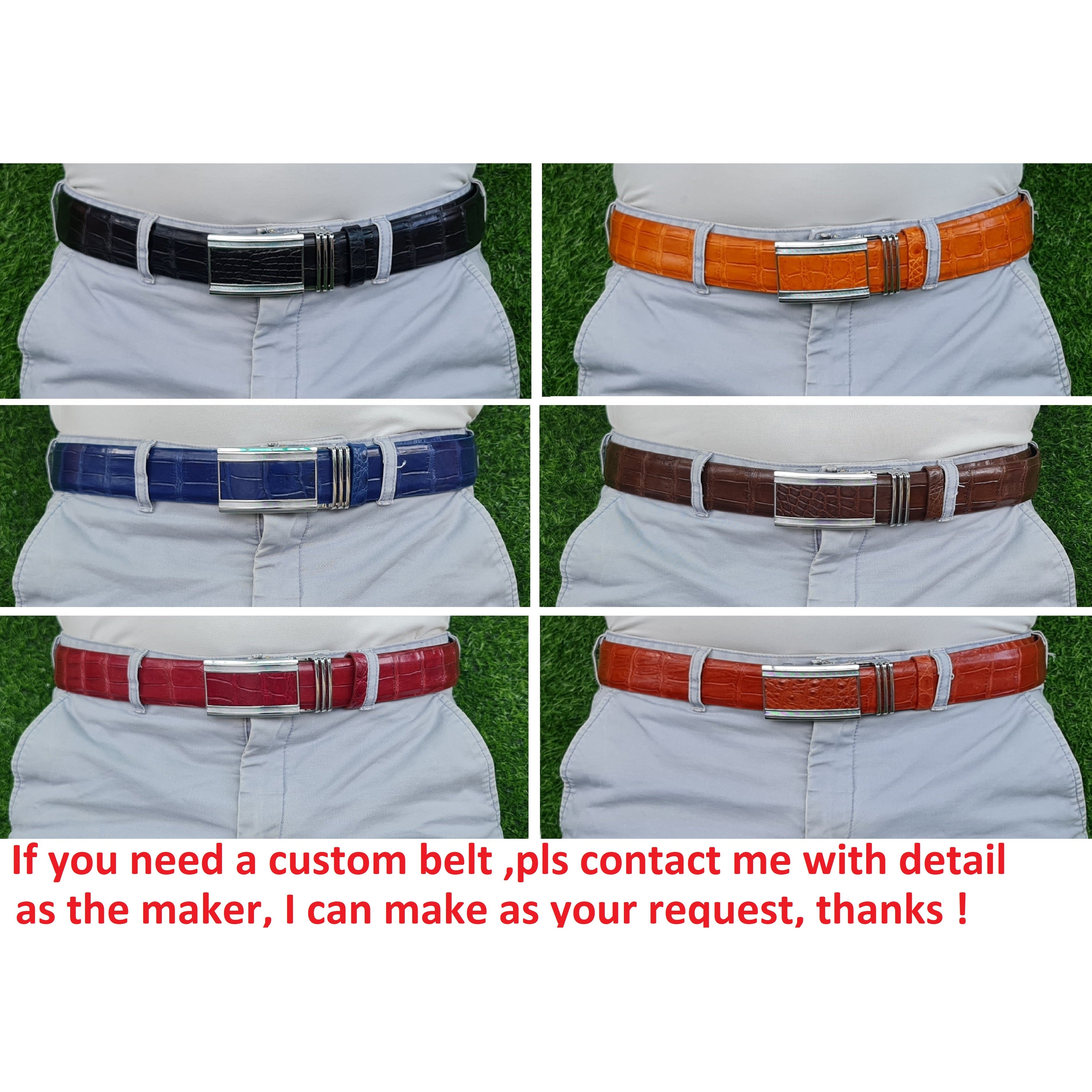 Handcrafted Green Alligator Belt Men's - Crocodile Skin Belly Belt 1.5" - Automactic Buckle - BE-GRE-08 - Vinacreations
