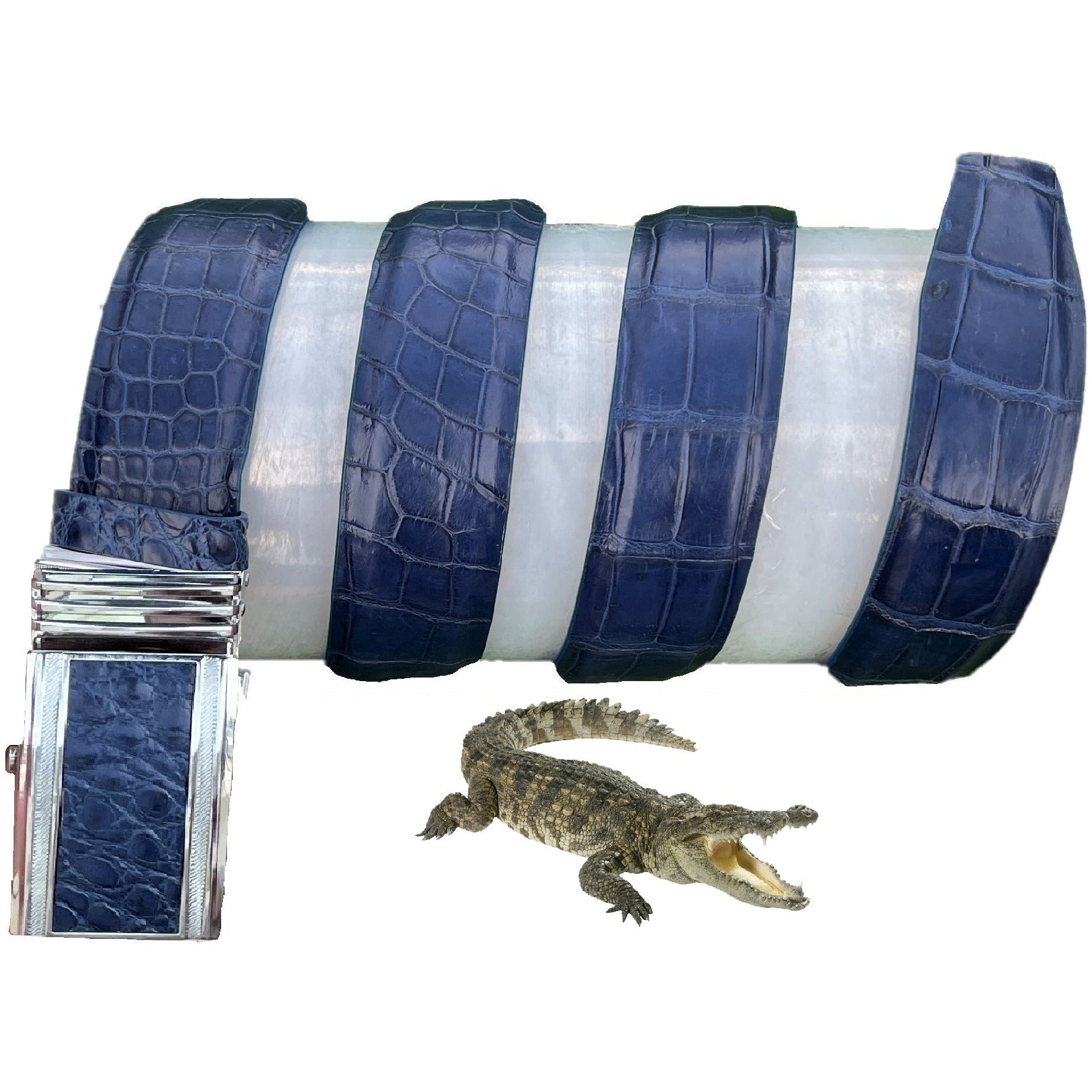 Handcrafted Navy Blue Alligator Belt Men's - Automatic Buckle | BE-NAV-04 - Vinacreations