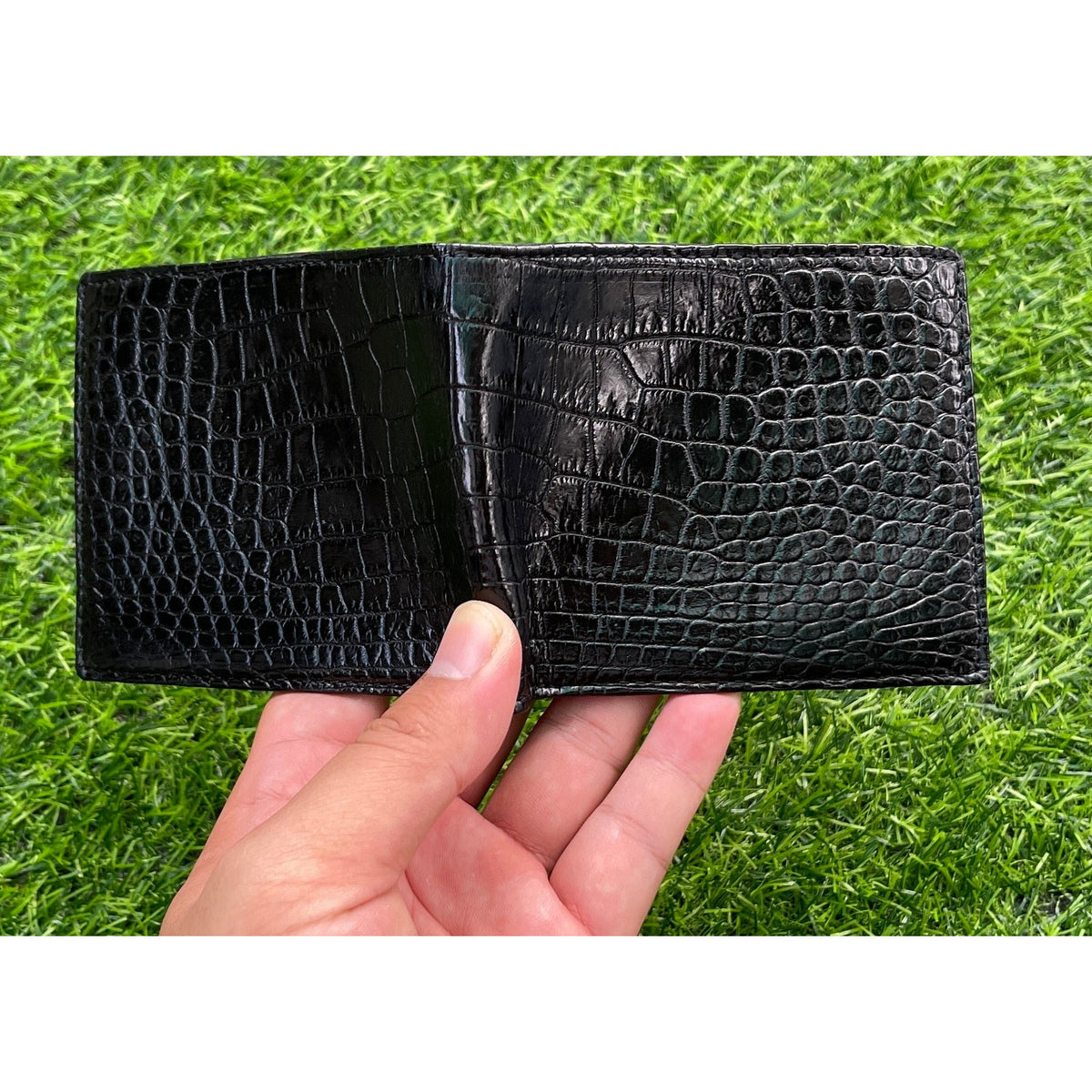 Handmade Black Alligator Belly Leather Bifold Wallet for Men RFID Blocking | VINAM-36 - Vinacreations
