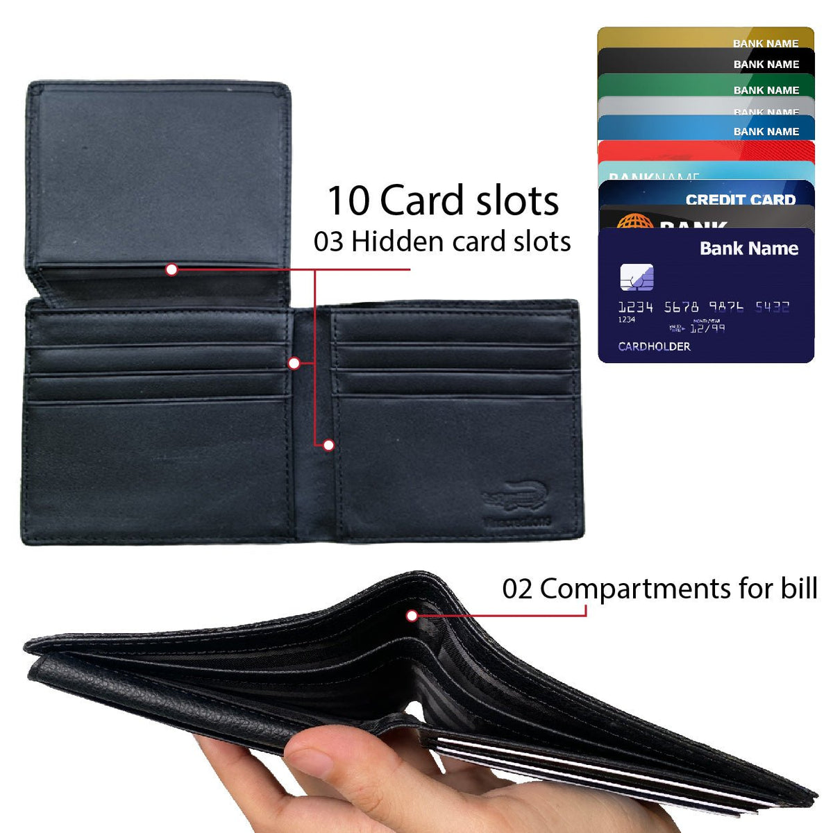 Handmade Black Alligator Hornback Bifold Wallet RFID Blocking for Men | VINAM-43 - Vinacreations