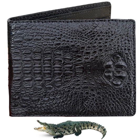 Handmade Black Alligator Hornback Bifold Wallet RFID Blocking for Men | VINAM-43 - Vinacreations