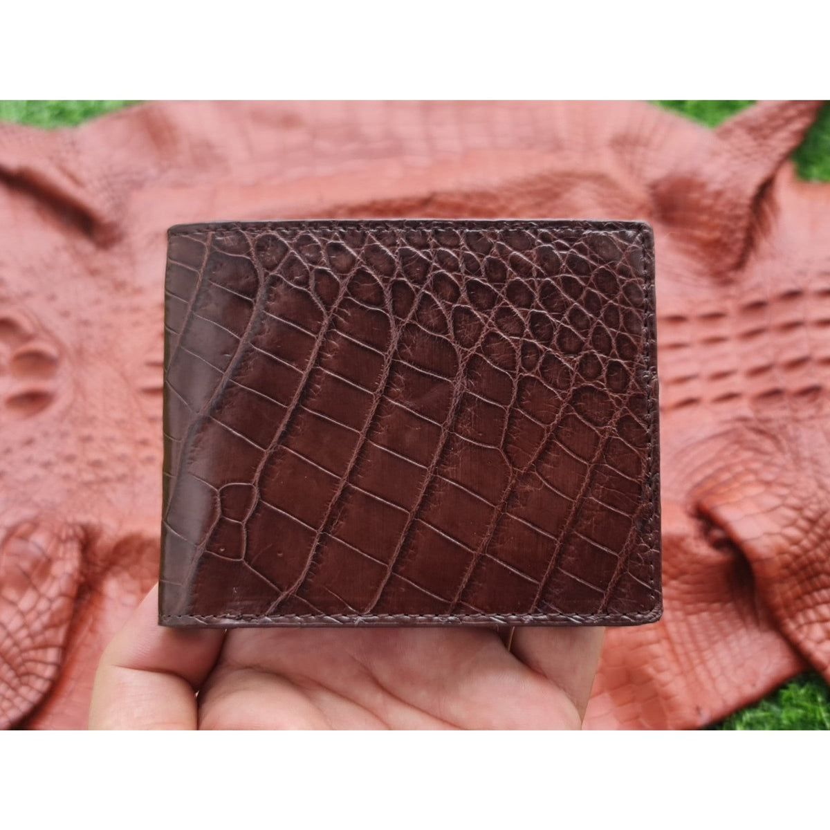 Handmade Dark Brown Alligator Belly Bifold Wallet for Men RFID Blocking | VINAM-33 - Vinacreations