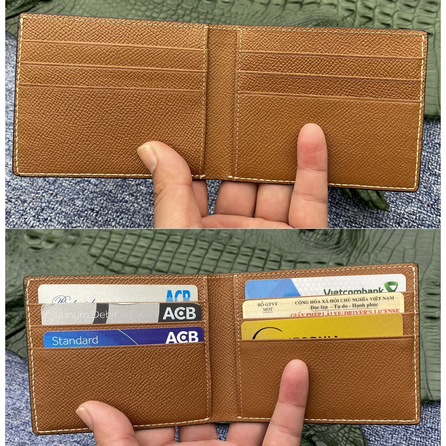 Handmade Navy Blue Alligator Bifold Wallet RFID Blocking Hand Stitching | VINAM-88 - Vinacreations