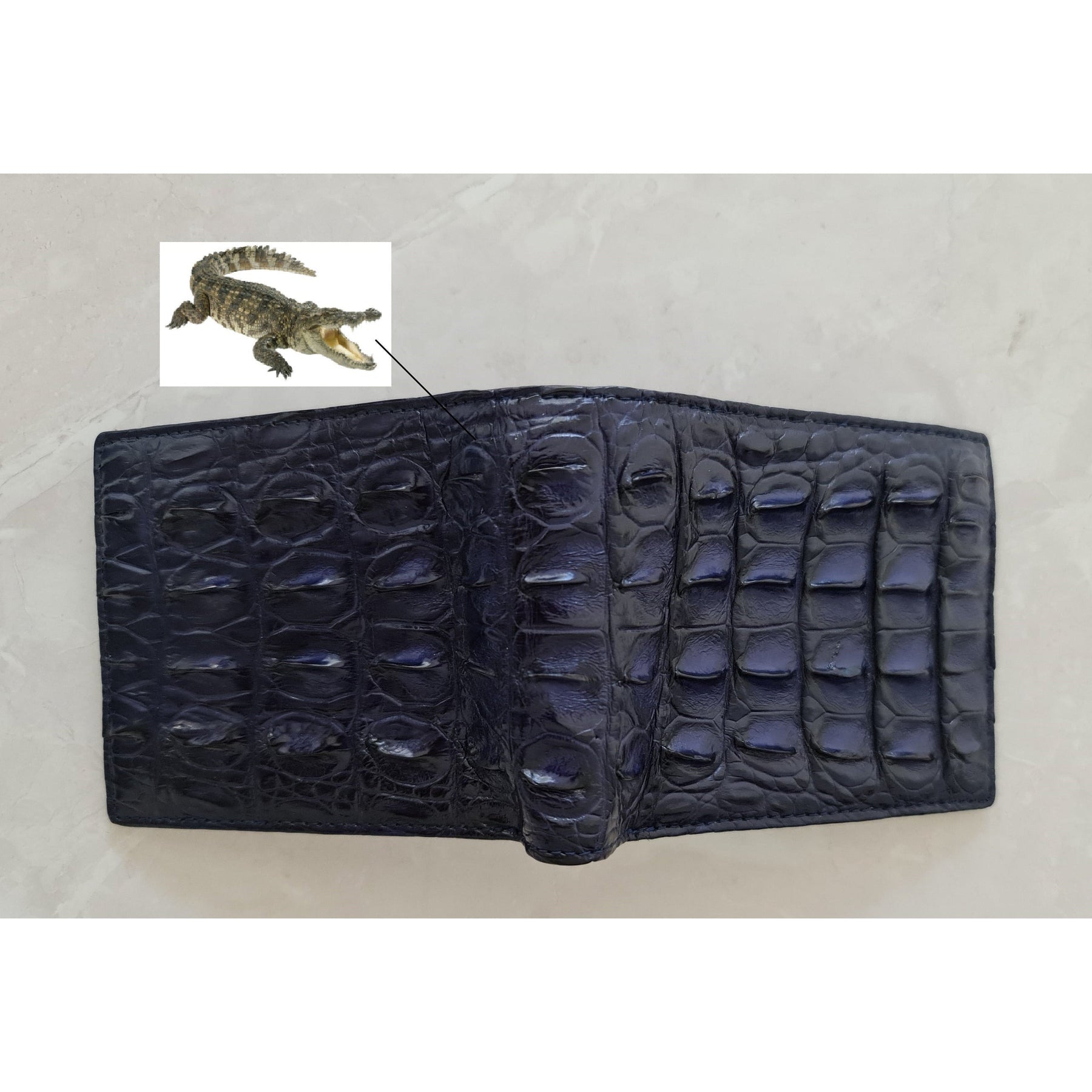 Handmade Navy Blue Alligator Leather Bifold Wallet For Men RFID Blocking | VINAM-56 - Vinacreations