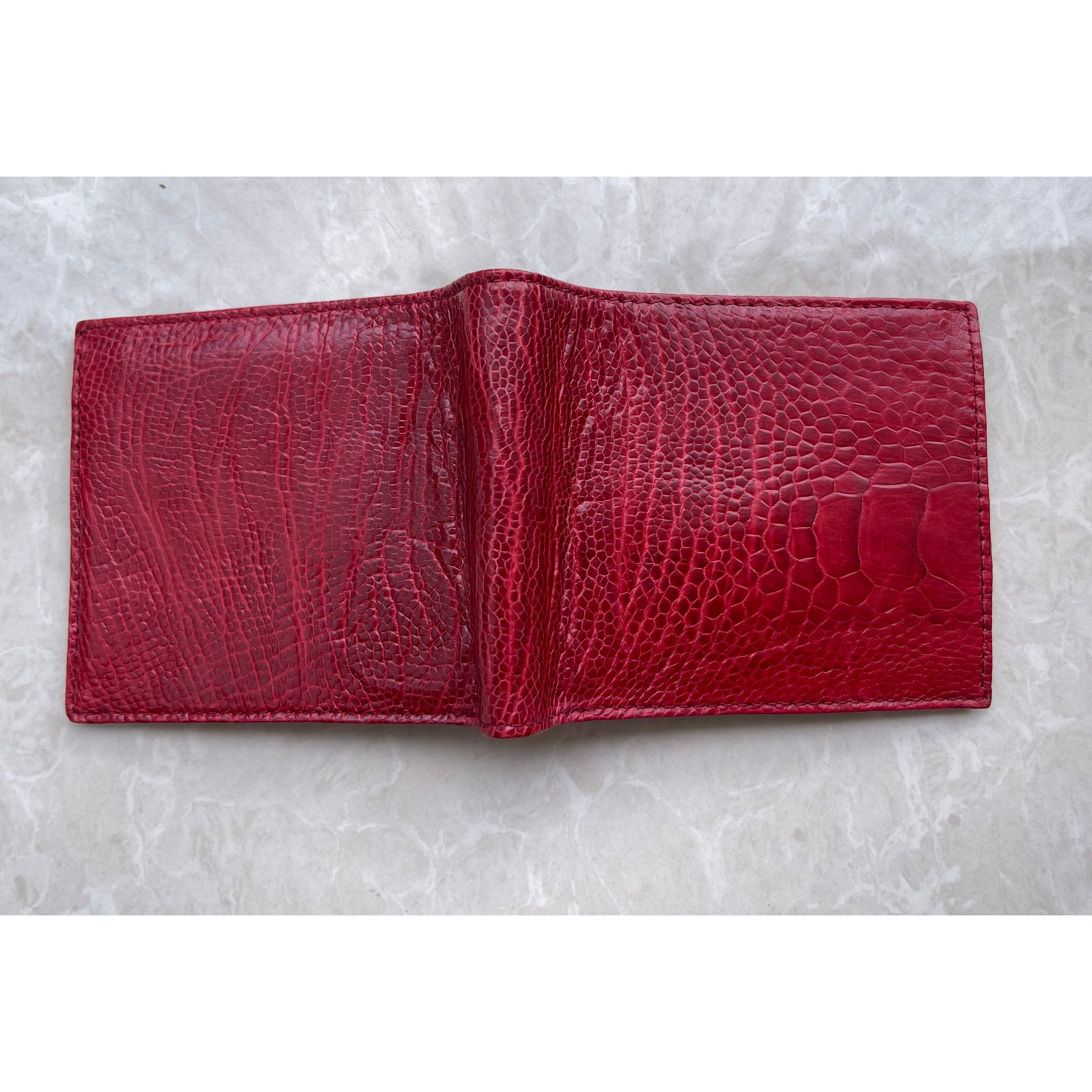 Handmade Red Slim Bifold Ostrich Leather Wallet RFID Blocking For Men | VINAM-95 - Vinacreations