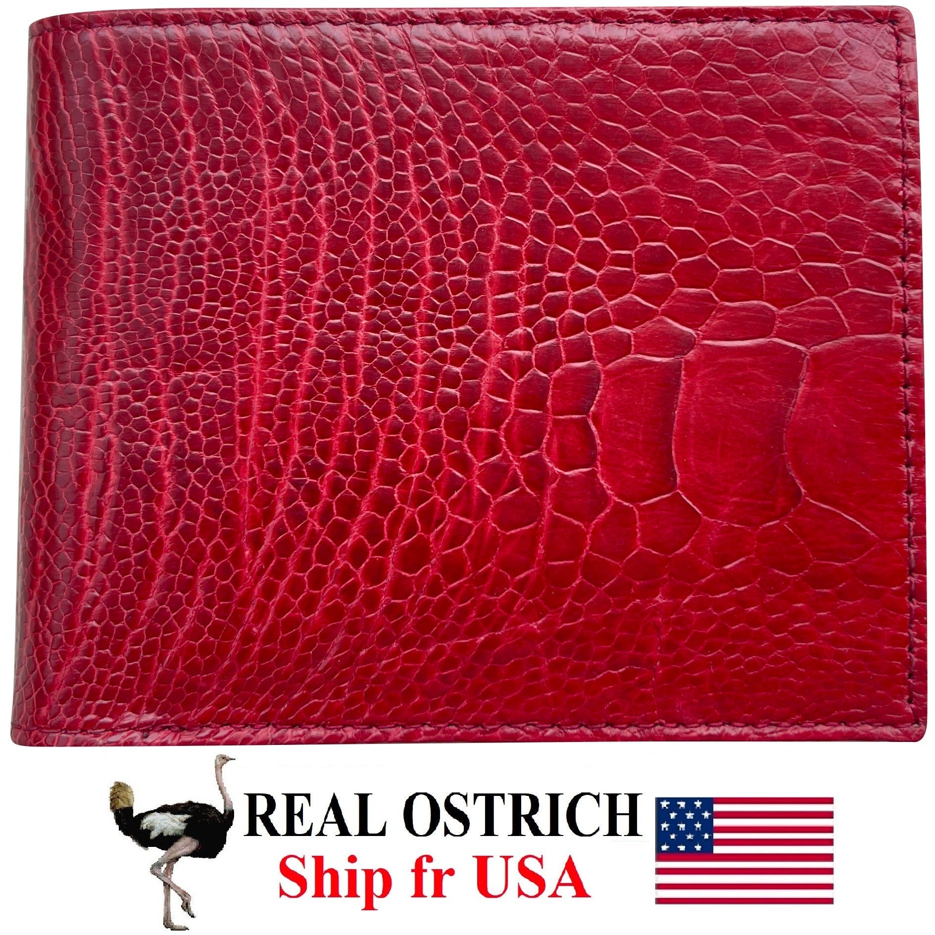 Handmade Red Slim Bifold Ostrich Leather Wallet RFID Blocking For Men | VINAM-95 - Vinacreations