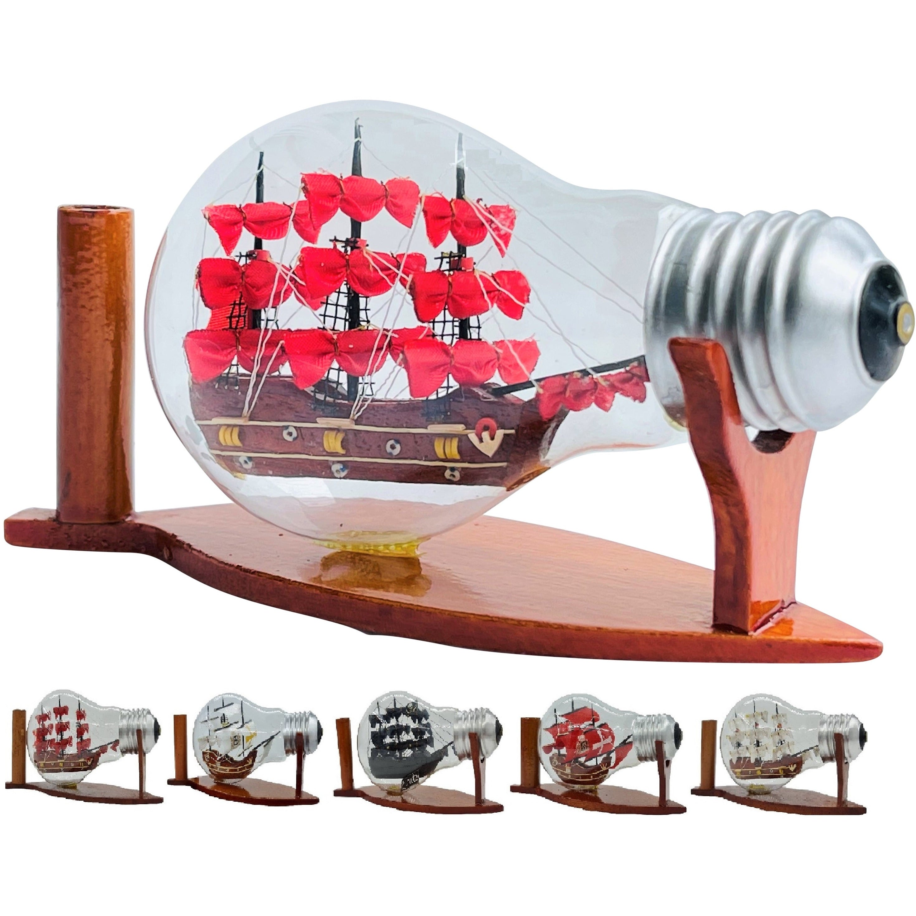 HMS Victory Ship Handmade Ship In Bottle Nautical Style With Red Sail - Vinacreations