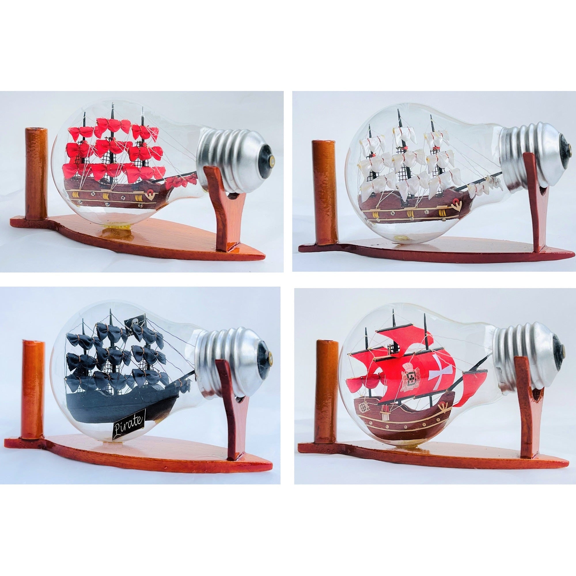 HMS Victory Ship Handmade Ship In Bottle Nautical Style With Red Sail - Vinacreations
