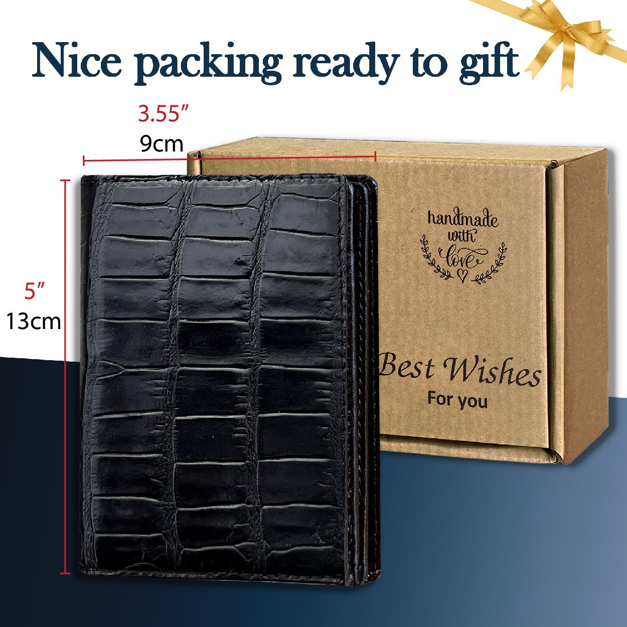 Large Capacity Alligator Leather Vertical Bifold Wallet | Crocodile Credit Card Holder for Men with 15 Card Slots | Black DUN11 - Vinacreations