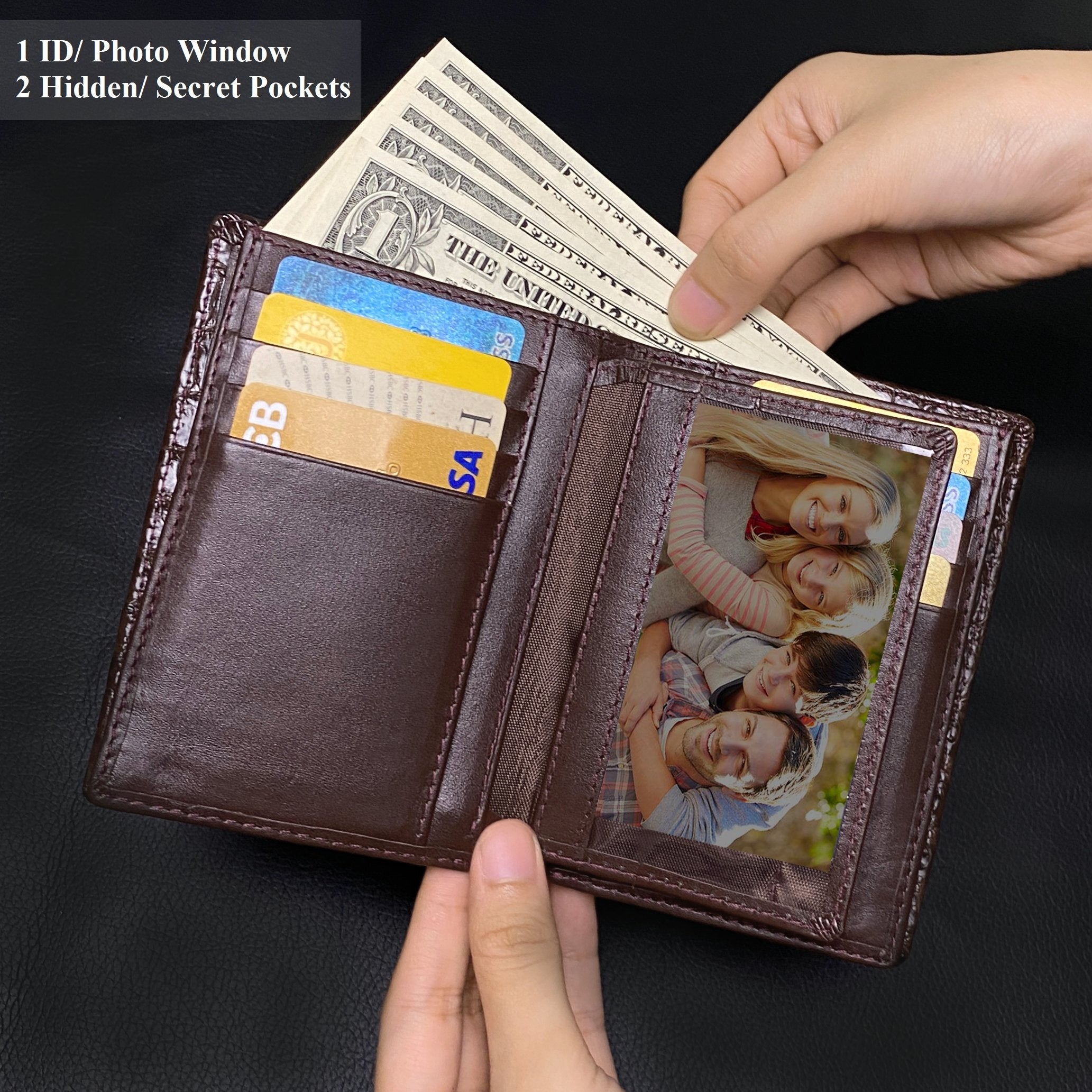 Large Capacity Alligator Leather Vertical Bifold Wallet | Crocodile Credit Card Holder for Men with 15 Card Slots | Dark Brown DUN33 - Vinacreations