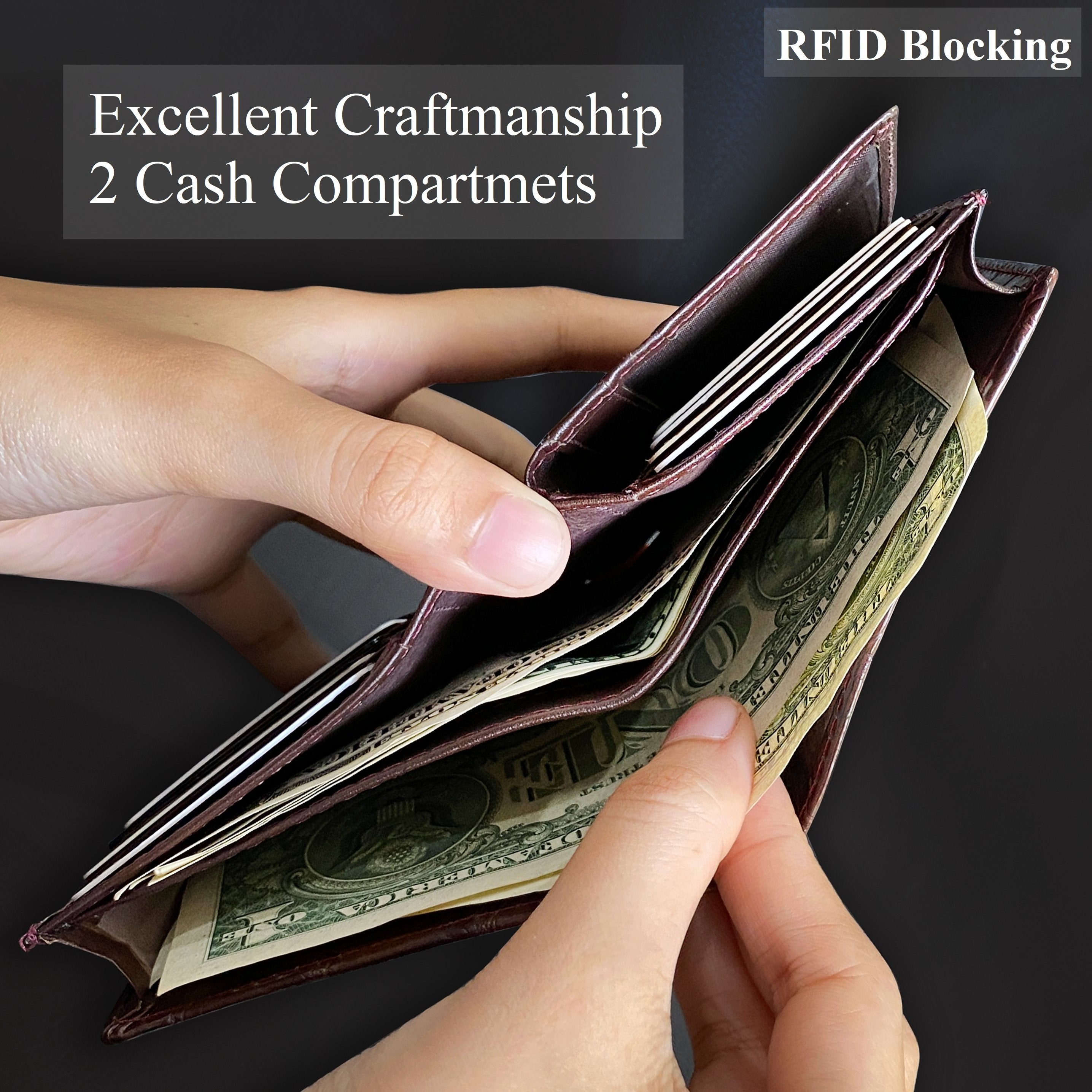Large Capacity Alligator Leather Vertical Bifold Wallet | Crocodile Credit Card Holder for Men with 15 Card Slots | Dark Brown DUN33 - Vinacreations