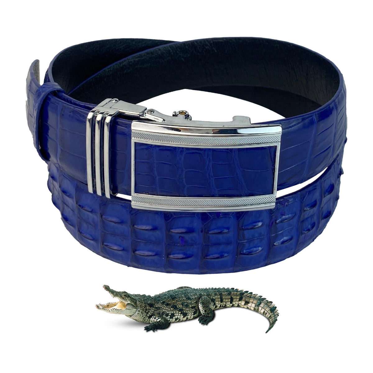 Blue Alligator Auto Buckle HornBack Leather Belt For Men