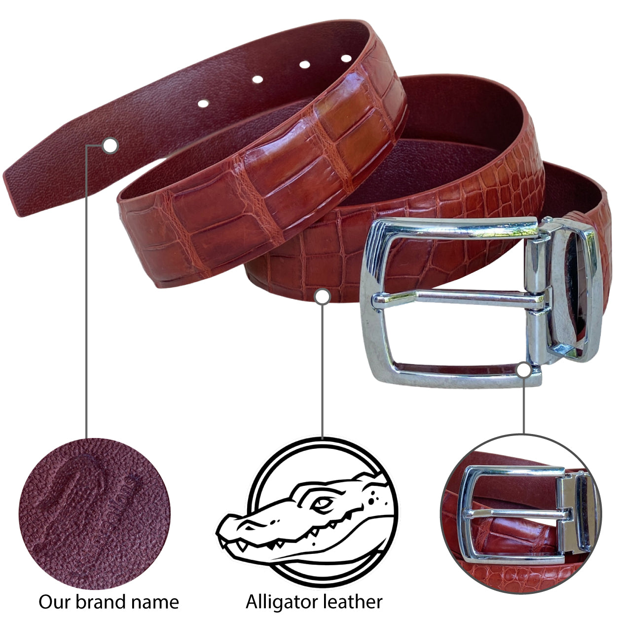Classic Brown Alligator Belt Men's - Pin Buckle | BE-BRO-06-PIN