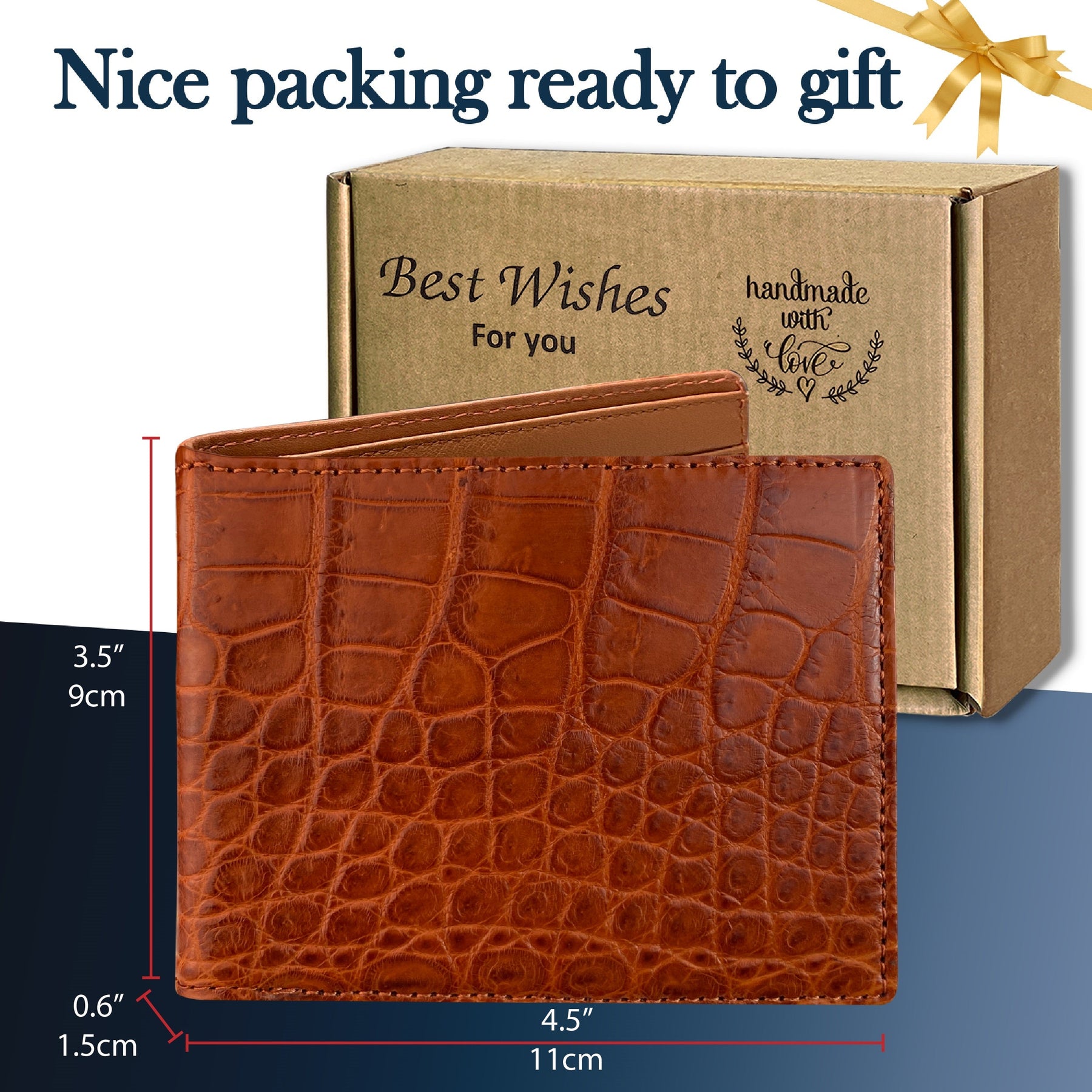 Light Brown Alligator Belly Leather Bifold Wallet for Men RFID Blocking | VINAM-30 - Vinacreations