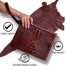 Light Brown Alligator Mens Big Wristlet Clutch Purse Business Bag Premium Crocodile Handbag RFID Blocking CLUT06 - Vinacreations
