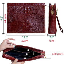 Light Brown Alligator Mens Big Wristlet Clutch Purse Business Bag Premium Crocodile Handbag RFID Blocking CLUT06 - Vinacreations
