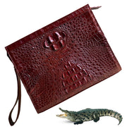Light Brown Alligator Mens Big Wristlet Clutch Purse Business Bag Premium Crocodile Handbag RFID Blocking CLUT06