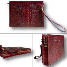 Light Brown Alligator Mens Big Wristlet Clutch Purse Business Bag Premium Crocodile Handbag RFID Blocking CLUT06 - Vinacreations